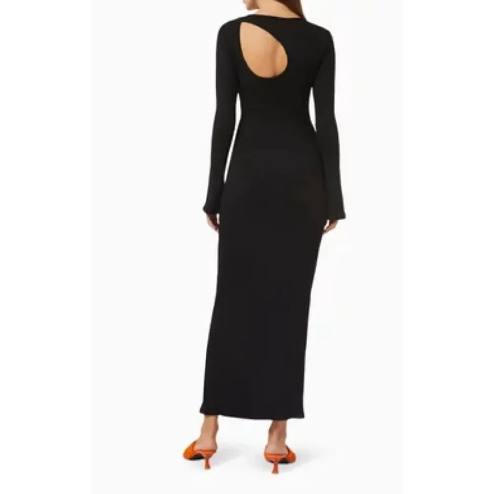 NWOT SIMON MILLER Space Rib-Knit Shoulder Cut Out Black Maxi Dress Women's XS